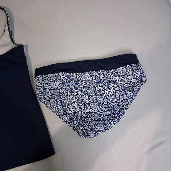 Lands' End Square Neck Tankini Top Sz 10 Underwired Blue Medallion  Bottoms Sz 8 - Picture 8 of 10
